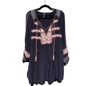 Free People Black Tunic Top/Dress with Embroidery